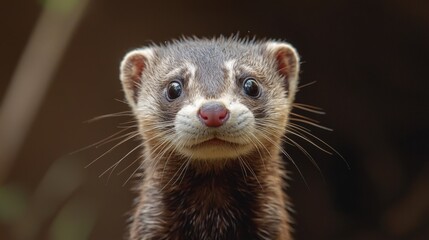 Fototapeta premium Curious ferret with bright eyes exploring its daytime habitat in the wild