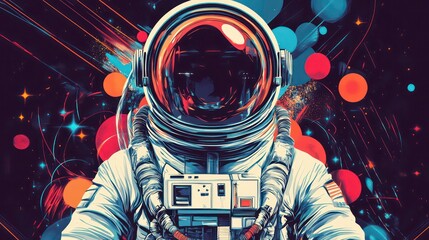 A sci-fi cosmonaut is depicted in this retro-style illustration