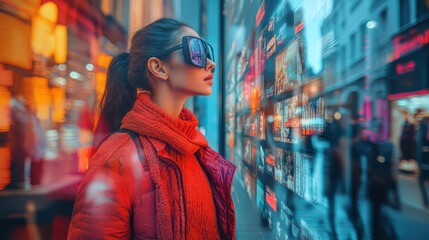 Trends in augmented reality for enhanced shopping experiences focus on, retail theme, surreal, Double exposure, virtual fitting room backdrop