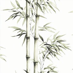 Obraz premium Elegant Bamboo Forest with Delicate Green Leaves Against a Clean White Background for Serene and Nature-Inspired Designs