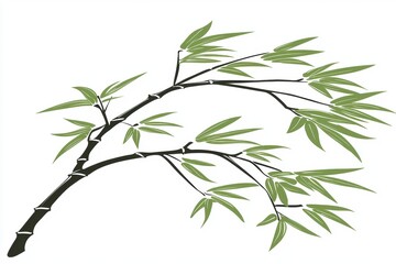 Fototapeta premium Elegant Bamboo Branch with Lush Green Leaves in Artistic Style, Perfect for Nature-Themed Designs and Eco-Friendly Concepts, Ideal for s and Backgrounds