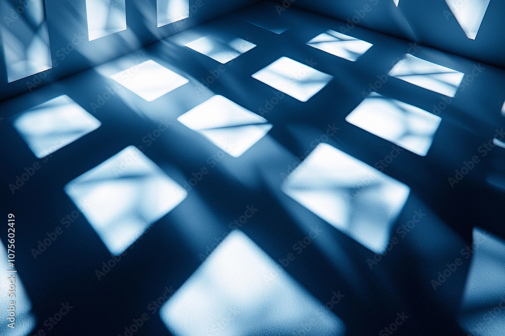 Aufkleber shadows cast by sunlight creating patterns on a blue floor