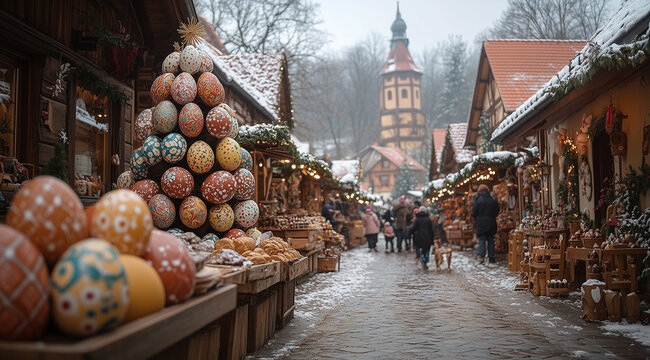 Quaint German Christmas Market Featuring Osterbaum - Generative AI