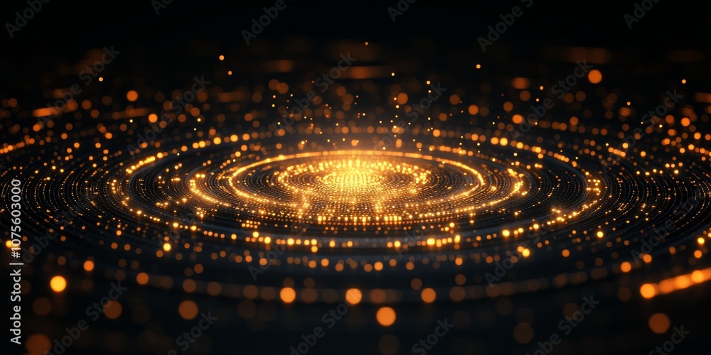 Poster this abstract visualization represents the complexities of quantum physics, using interlocking circl