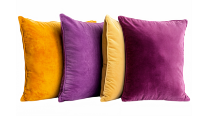 colorful throw pillows, vibrant yellow and purple cushions, velvet texture, decorative home accessories, interior design elements, soft furnishings, contrasting colors, cozy home decor