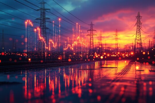 Electricity market graph showing decreasing energy prices at sunset