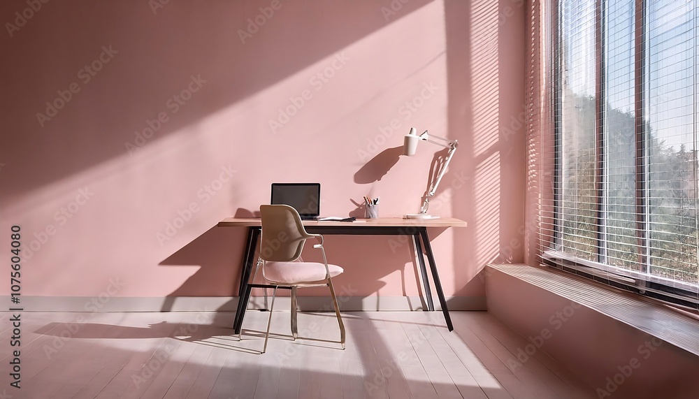 Aufkleber  A minimalist workspace features a calm open space with a smooth surface, a muted pink w_1(432)