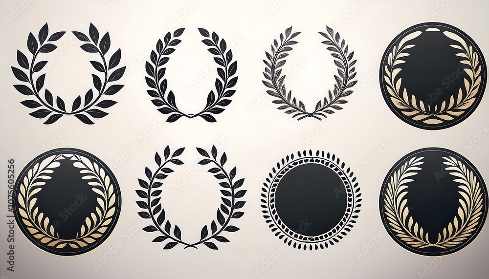 Poster a laurel foliate vector icon set features a circular design on a white background, along wi_1(368)