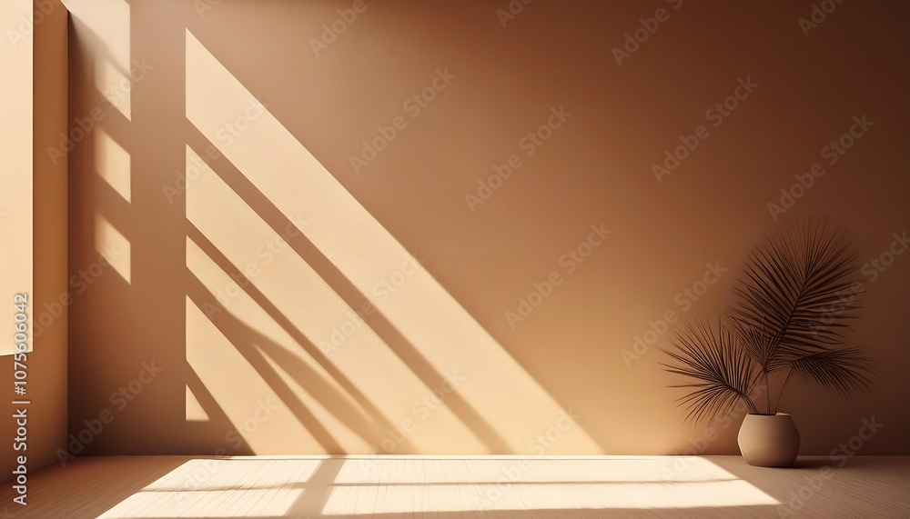 Poster a geometric window shadow falls across a light brown wall with subtle textural depth and mi_1(311)