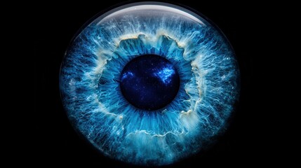 Large Blue Eye with Galaxy in Dark Space Background
