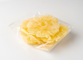 Dry Pineapple Rings Isolated, Candy Pineapples, Dehydrated Yellow Sugar Fruit, Candied Fruits Circles