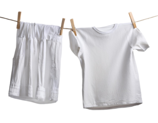 white laundry on the line isolated on white background, cut out