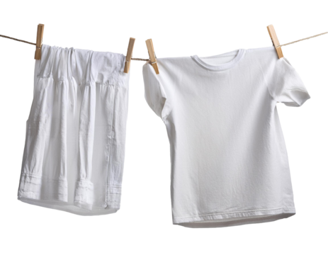 white laundry on the line isolated on white background, cut out