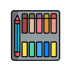 Fototapeta premium Pastels icon featuring colorful chalks and a pencil in artistic design