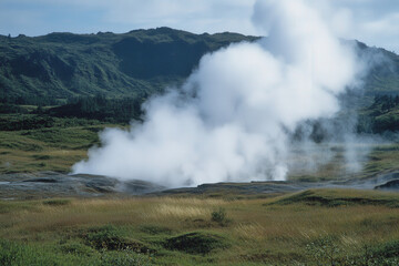 Geyser Eruption in a Meadow