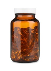 Medical bottle with pills isolated on white
