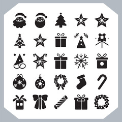 
Black Merry Christmas day icon silhouette, Christmas Bundle icon set. Christmas icons collection silhouettes in white background