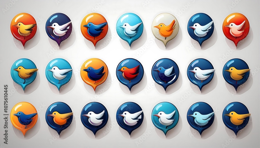 Poster a collection of icons featuring a realistic twitter logo set against a white background wit_1(95)