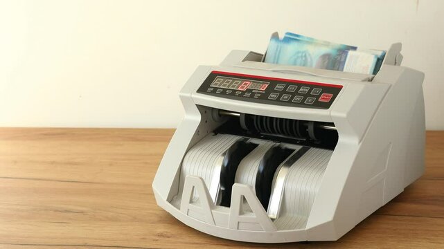 Swiss money. Swiss francs counting machine. Financial business concept