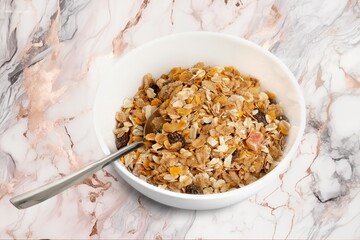 Bowl with tasty fresh dish in plate