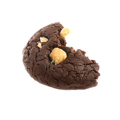 Piece of tasty chocolate nut cookie isolated on white