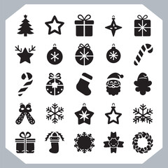 
Black Merry Christmas day icon silhouette, Christmas Bundle icon set. Christmas icons collection silhouettes in white background