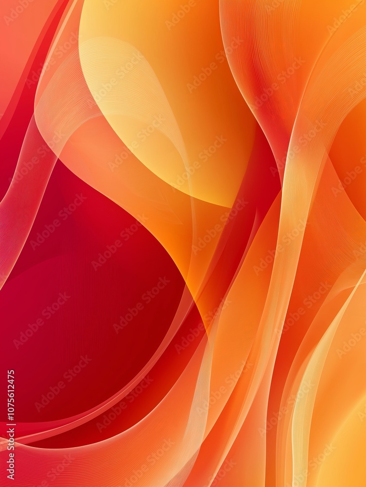 Poster abstract red and orange background with smooth wavy lines flowing