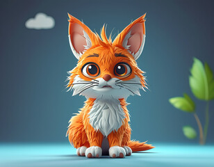 Obraz premium A playful orange fox character with big eyes poses in a vibrant studio setting