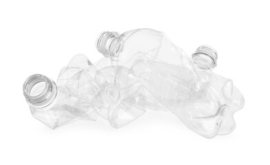 Crumpled empty plastic bottles isolated on white