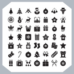 
Black Merry Christmas day icon silhouette, Christmas Bundle icon set. Christmas icons collection silhouettes in white background