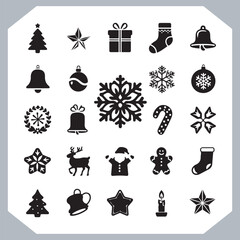 
Black Merry Christmas day icon silhouette, Christmas Bundle icon set. Christmas icons collection silhouettes in white background