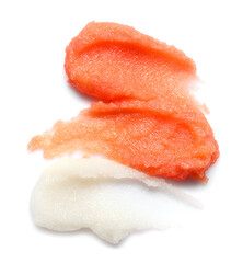 Smears of body scrubs isolated on white