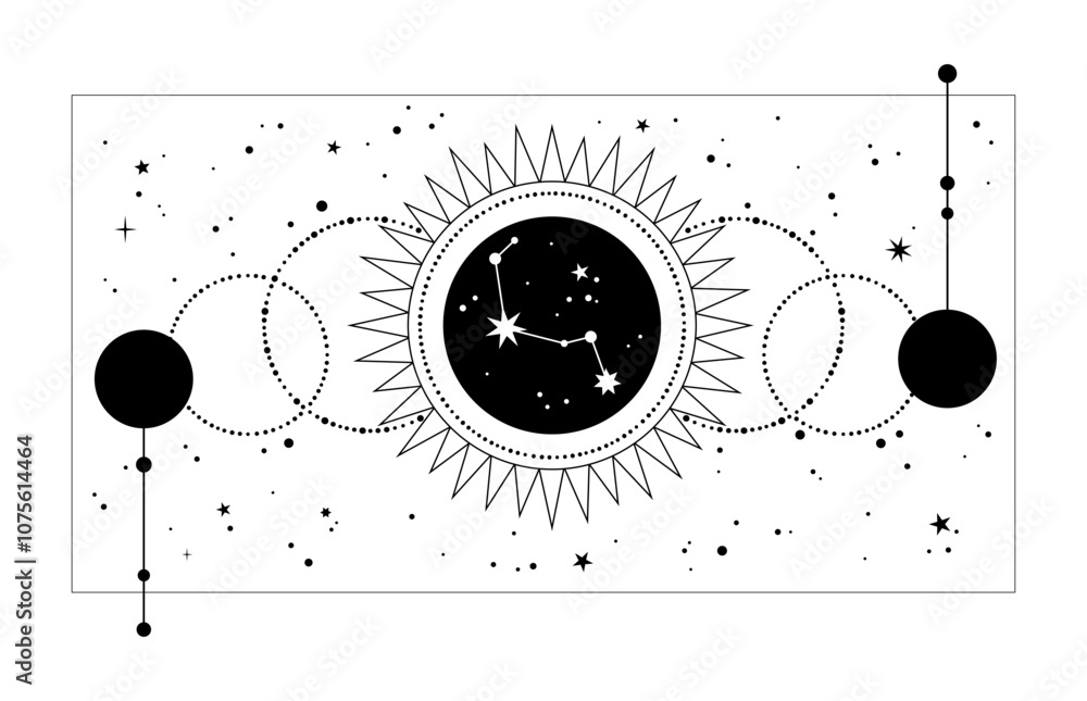 Wall mural space stylized elements in a rectangular frame