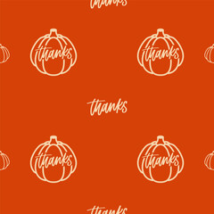 Pumpkin pattern. Vector illustration on orange background. Hand lettering.