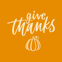 Thanks giving. Hand lettering with pumpkin