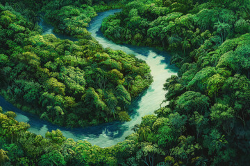 Aerial View of Lush Green River Bend