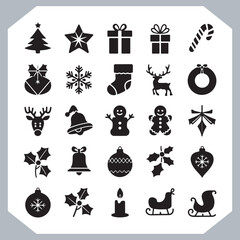
Black Merry Christmas day icon silhouette, Christmas Bundle icon set. Christmas icons collection silhouettes in white background