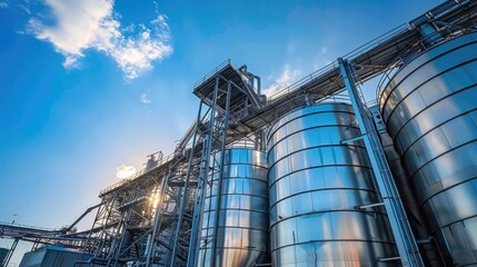 Manufacturing Plant Outside. Agro-Processing and Silos for Agricultural Product Storage