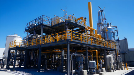 Fototapeta premium An industrial water treatment plant under clear blue skies, highlighting clean water infrastructure