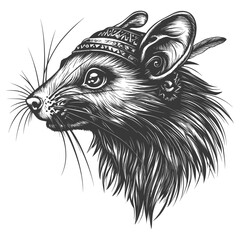 Obraz premium Detailed Black and White Illustration of a Mouse Wearing a Headband