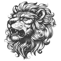 Obraz premium Detailed Black and White Illustration of a Lions Head