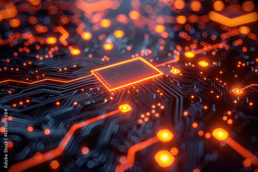 Aufkleber illuminated circuit board with glowing lines and square chip