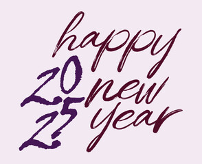 Happy New Year 2025 Chalk Scribble Typography Purple And Maroon Design Abstract Vector Illustration