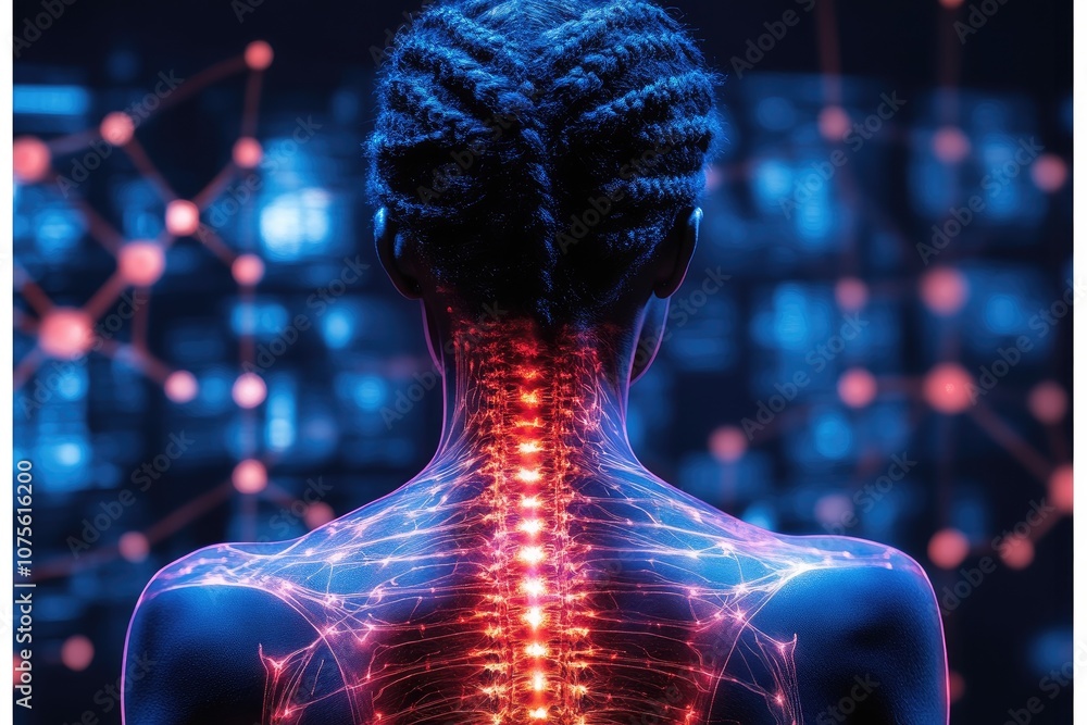 Aufkleber illuminated spinal column with glowing neural pathways