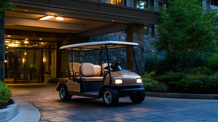 Golf Cart at a Hotel Entrance for Guest Service