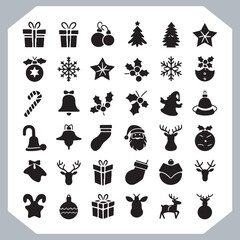
Black Merry Christmas day icon silhouette, Christmas Bundle icon set. Christmas icons collection silhouettes in white background