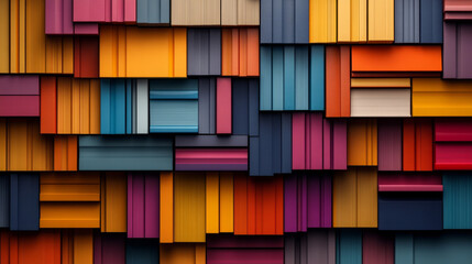 Abstract geometric pattern with vibrant colors and textured surfaces.