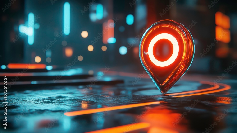 Poster 3d rendering of a navigation icon with directional symbols, arrows, pointers, and location markers.