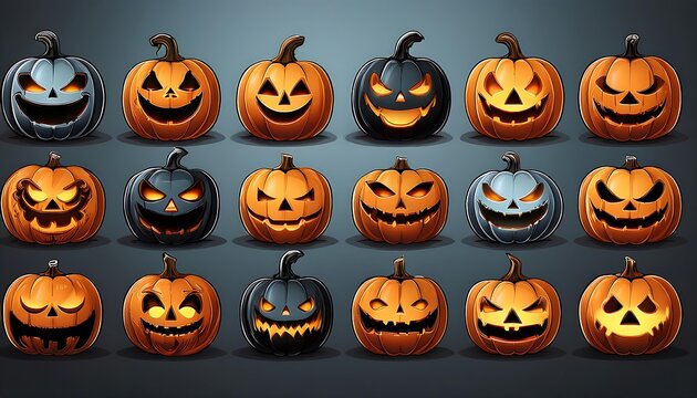 Vector icons of terrifying lantern faces and creepy silhouettes set in isolated, transparen_1(1798)