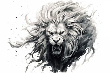 Obraz premium Black lion tattoo on white background. Tiger tattoo. Tattoo ideas. For tattoo artists. Tattoo parlor. Love tattoo. Black ink. My tattoo. Lion astrological sign